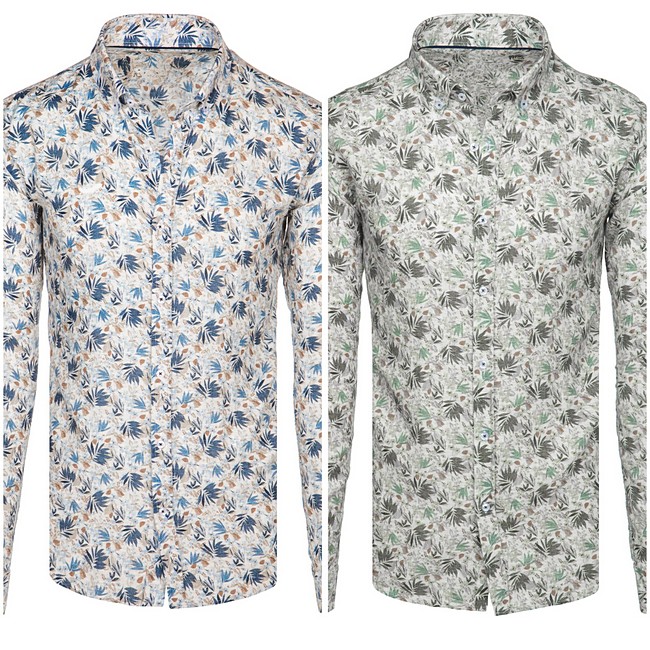 Herren Hemd Stickerei Knopf Stehkragen